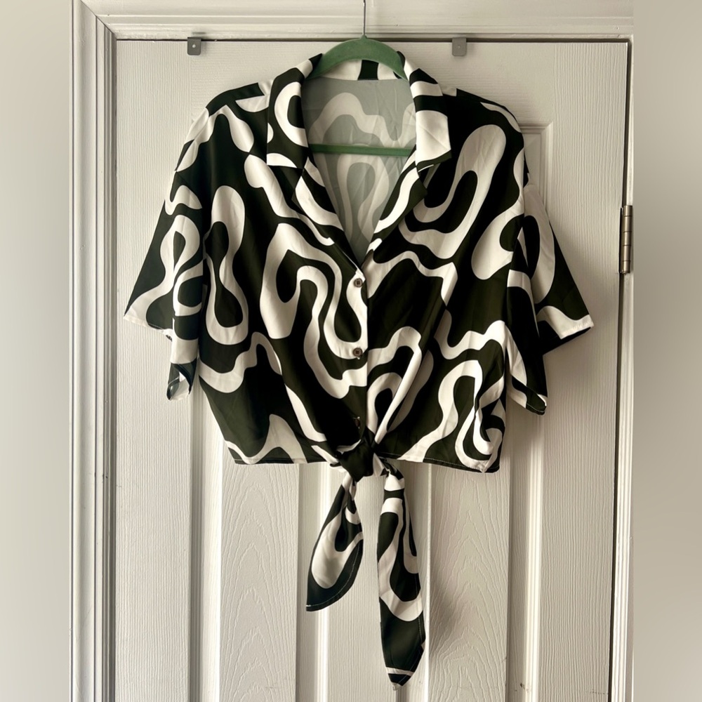 Whimsical Pattern Crop Top with Front Tie